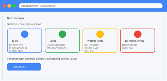 Figure 2 — Selecting a campaign objective in Google Ads